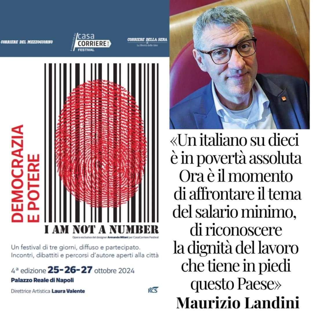 CgilCampania's tweet photo. 🟥 Venerdì 25 ottobre alle 16:30 il segretario generale @cgilnazionale Maurizio Landini sarà ospite della prima giornata di #CasaCorriere nel Teatro di Corte di Palazzo Reale a Napoli, intervistato dal direttore @corrmezzogiorno Enzo d'Errico sul tema "Lavoro e (è) democrazia". https://t.co/IUhokHOzqK