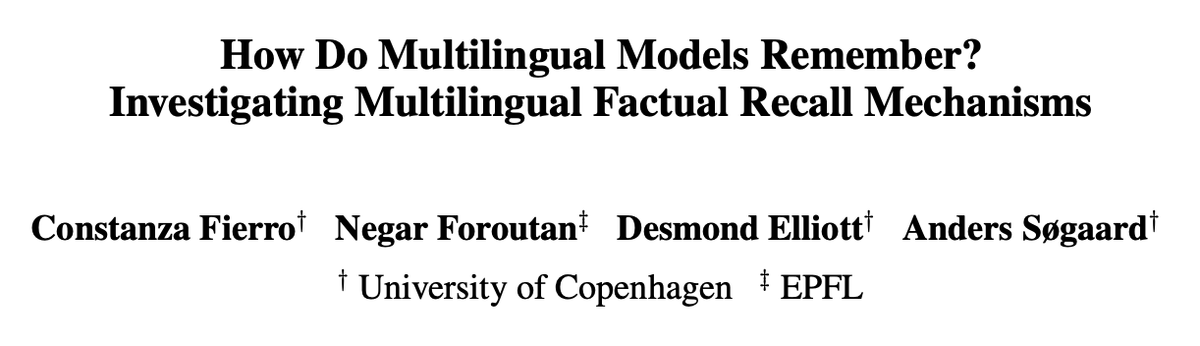 Constanza Fierro (@constanzafierro) on Twitter photo How do multilingual models store and retrieve factual knowledge in different languages? And do these mechanisms vary across languages? ๐บ๏ธ
In our newly released paper, we explore these questions!
๐ arxiv.org/abs/2410.14387
๐ค <a href="/negarforoutan/">Negar Foroutan</a> <a href="/delliott/">Desmond Elliott</a>
๐งต๐ How do multilingual models store and retrieve factual knowledge in different languages? And do these mechanisms vary across languages? ๐บ๏ธ
In our newly released paper, we explore these questions!
๐ arxiv.org/abs/2410.14387
๐ค <a href="/negarforoutan/">Negar Foroutan</a> <a href="/delliott/">Desmond Elliott</a>
๐งต๐