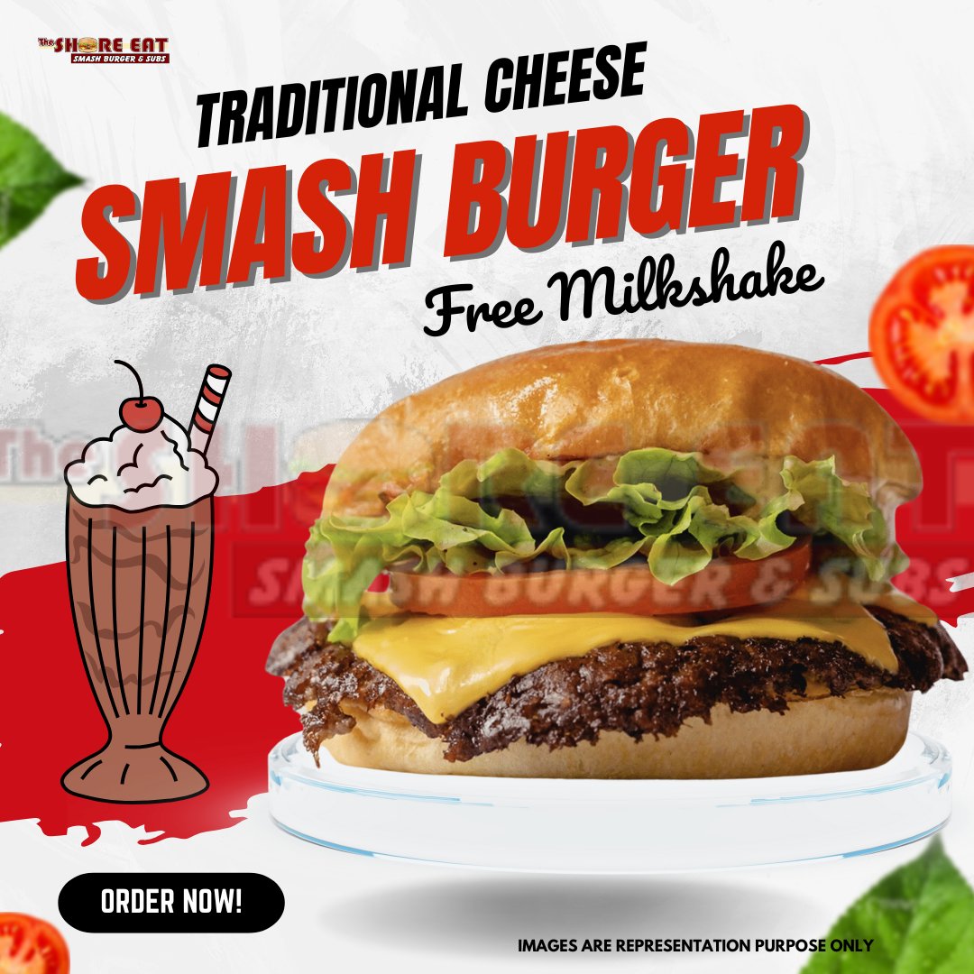 theshore_eat's tweet photo. πBite into our Traditional Cheese Smash Burger, grilled to perfection and topped with melted cheese! Enjoy a FREE milkshake with your order for the ultimate indulgence. Treat yourself today!
#CheeseSmashBurger #FreeMilkshake
πππππ¬π’ππ: https://t.co/3vHOrcdP3M https://t.co/IBnF83EcAe