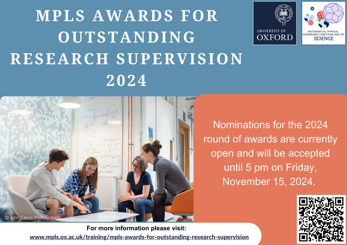 Nominations are now open! Want to recognise a supervisor who makes a real difference? Nominate them for the MPLS Awards for Outstanding Research Supervision! 🏆 Deadline: 15 Nov 2024. Get the details and nomination form here: ow.ly/jUf350TPZYI