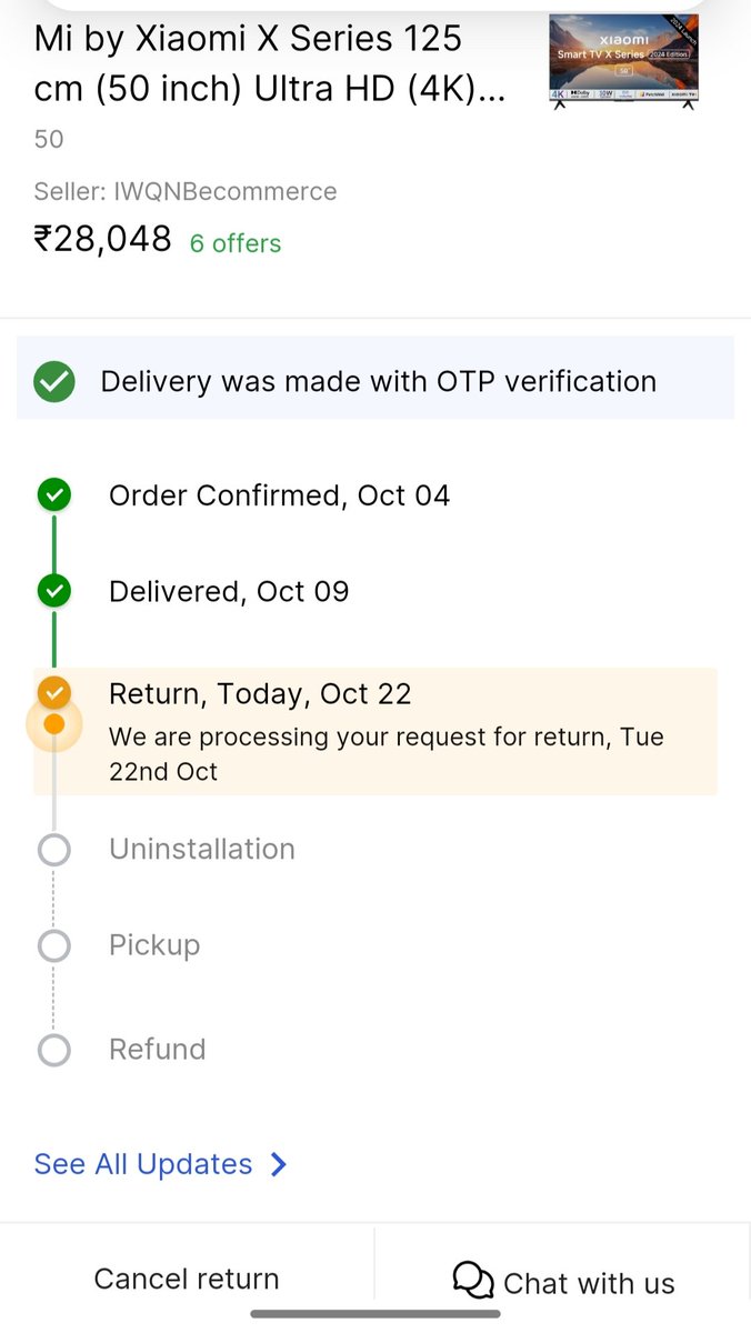 Anshuman138's tweet photo. @Anshuman138 @flipkartsupport @Flipkart @GyanTherapy Again and again return is cancelled by Flipkart.
They told me that  in the return it's showing only accessories damage but main product is damaged. 

Please Flipkart work on it and solve it .
This I an urgent matter https://t.co/vnhLryimpn