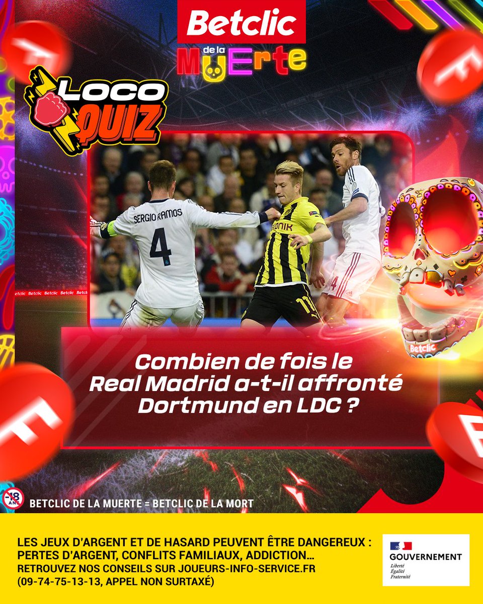 Question du joooooour : Dortmund et le Real c'est à la vida a la muerte ! 💀

10 x 20€ de Freebets* à se partager pour vibrer devant cette nouvelle journée de #LDC ! 🤩

🔥 RT + Like
👇 Donne ta réponse + #BetclicDeLaMuerte
🍀 TAS à 15h30