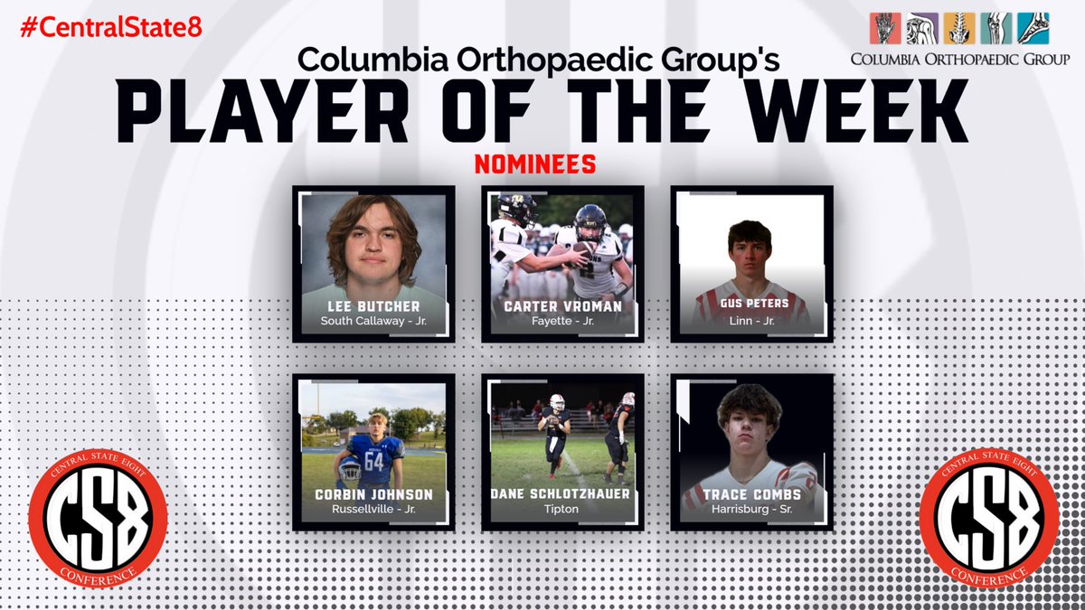 Central State 8 (@centralstate8) on Twitter photo Check out this weekās Central State 8 Week 8 Player of the Week nominees by the Columbia Orthopaedic Group!!!
forms.gle/jmyGZ3n1Zd3DYBā¦
#CS8 <a href="/R_VilleStudents/">RHS Student Body</a> <a href="/ColeRV1/">Cole County R-V School</a> <a href="/FayetteFalcons/">Fayette High School</a> <a href="/ActivitiesNbhs/">NBHS Activities</a> <a href="/AthleticsSCHS/">SC Athletics</a> @HarrisburgAth <a href="/Linn_Athletics/">Linn Athletic Department</a> <a href="/THSActivities1/">Tipton MS/HS</a> <a href="/ColumbiaOrtho/">Columbia Orthopaedic</a> Check out this weekās Central State 8 Week 8 Player of the Week nominees by the Columbia Orthopaedic Group!!!
forms.gle/jmyGZ3n1Zd3DYBā¦
#CS8 <a href="/R_VilleStudents/">RHS Student Body</a> <a href="/ColeRV1/">Cole County R-V School</a> <a href="/FayetteFalcons/">Fayette High School</a> <a href="/ActivitiesNbhs/">NBHS Activities</a> <a href="/AthleticsSCHS/">SC Athletics</a> @HarrisburgAth <a href="/Linn_Athletics/">Linn Athletic Department</a> <a href="/THSActivities1/">Tipton MS/HS</a> <a href="/ColumbiaOrtho/">Columbia Orthopaedic</a>