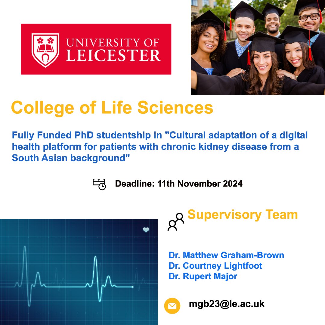 PhDScanner (@phdscanner) on Twitter photo 🔃 Rare 2⃣ Fully Funded 📢📢 #phdpositions. Please ♻ share widely.
✅Passionate about #healthcare #Exercise 🚴🫘
✅ Rare 2⃣ <a href="/leicskidney/">Leicester Kidney Lifestyle Team</a> fully funded #PhDpositions for upto 3⃣ years each within College of Life Sciences <a href="/uniofleicester/">University of Leicester</a>
📌Project 1⃣: Fully Funded #phdposition 🔃 Rare 2⃣ Fully Funded 📢📢 #phdpositions. Please ♻ share widely.
✅Passionate about #healthcare #Exercise 🚴🫘
✅ Rare 2⃣ <a href="/leicskidney/">Leicester Kidney Lifestyle Team</a> fully funded #PhDpositions for upto 3⃣ years each within College of Life Sciences <a href="/uniofleicester/">University of Leicester</a>
📌Project 1⃣: Fully Funded #phdposition