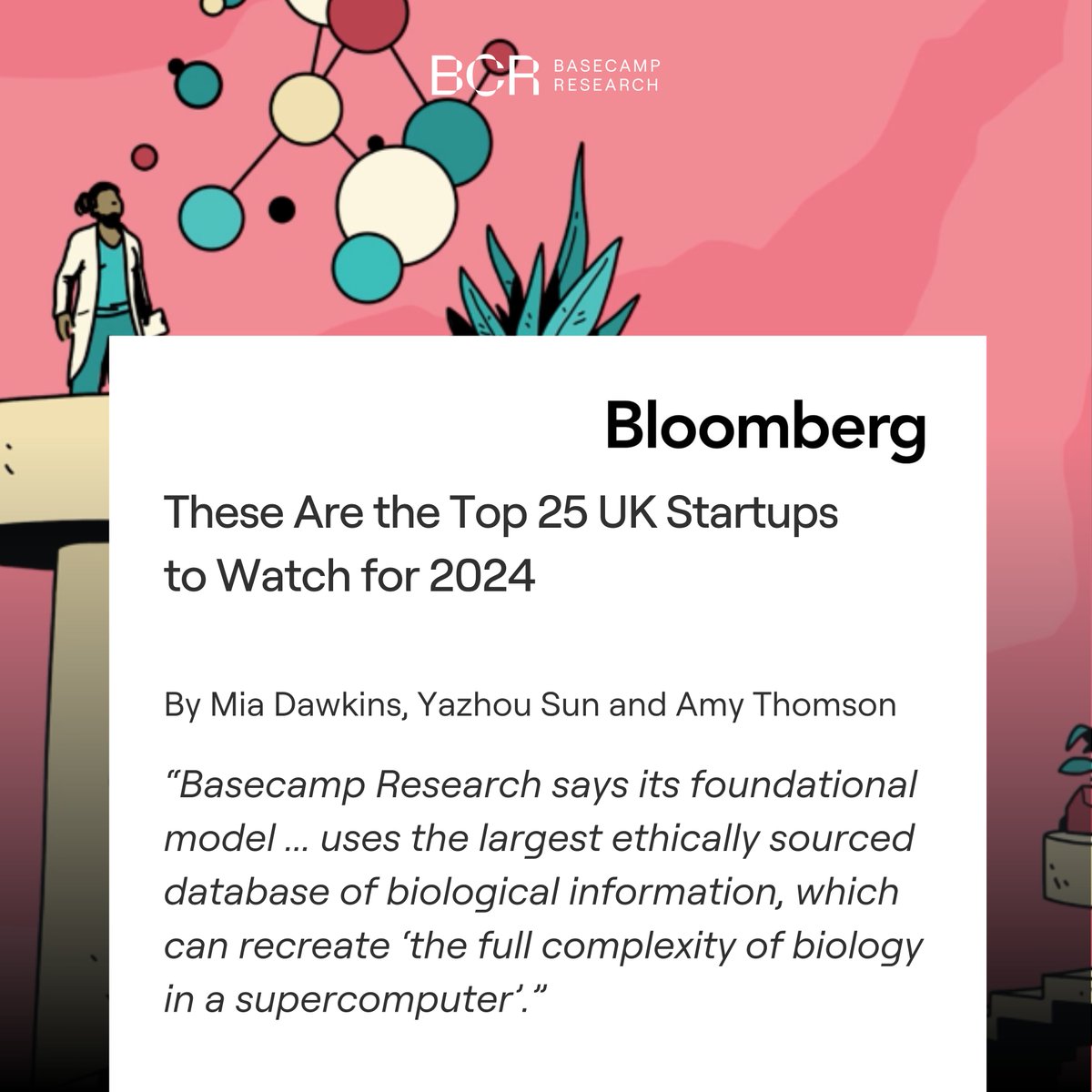 <a href="/Basecamp_Res/">Basecamp Research</a> is honoured to be named one of <a href="/Bloomberg/">Bloomberg</a>'s 'Top 25 UK Startups to Watch'. bit.ly/4dYrWgO

#COP16 #biotech #drugdiscovery