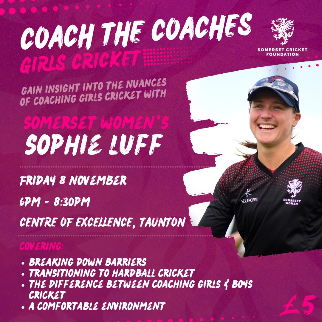 SomCricketFDN's tweet photo. Join @SomersetWomen's @LuffSophie for a night of learning all things girl coaching💥
BOOK👉 https://t.co/7YEWtLkOGG https://t.co/EUgHMQckcV