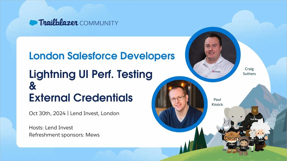 Todd ๐ฆ toddhalfpenny.com Halfpenny (@toddhalfpenny) on Twitter photo Just a few days left to grab a ticket to our Oct meet of <a href="/LonDevSFDC/">London, UK Salesforce Developers</a>
We have Craig Suthers over from the US giving us an intro to Lightning UI Performance Testing, and Paul Kissick bringing us up to speed on External Credentials.
RSVP here ๐
trailblazercommunitygroups.com/e/mmupzm/ Just a few days left to grab a ticket to our Oct meet of <a href="/LonDevSFDC/">London, UK Salesforce Developers</a>
We have Craig Suthers over from the US giving us an intro to Lightning UI Performance Testing, and Paul Kissick bringing us up to speed on External Credentials.
RSVP here ๐
trailblazercommunitygroups.com/e/mmupzm/