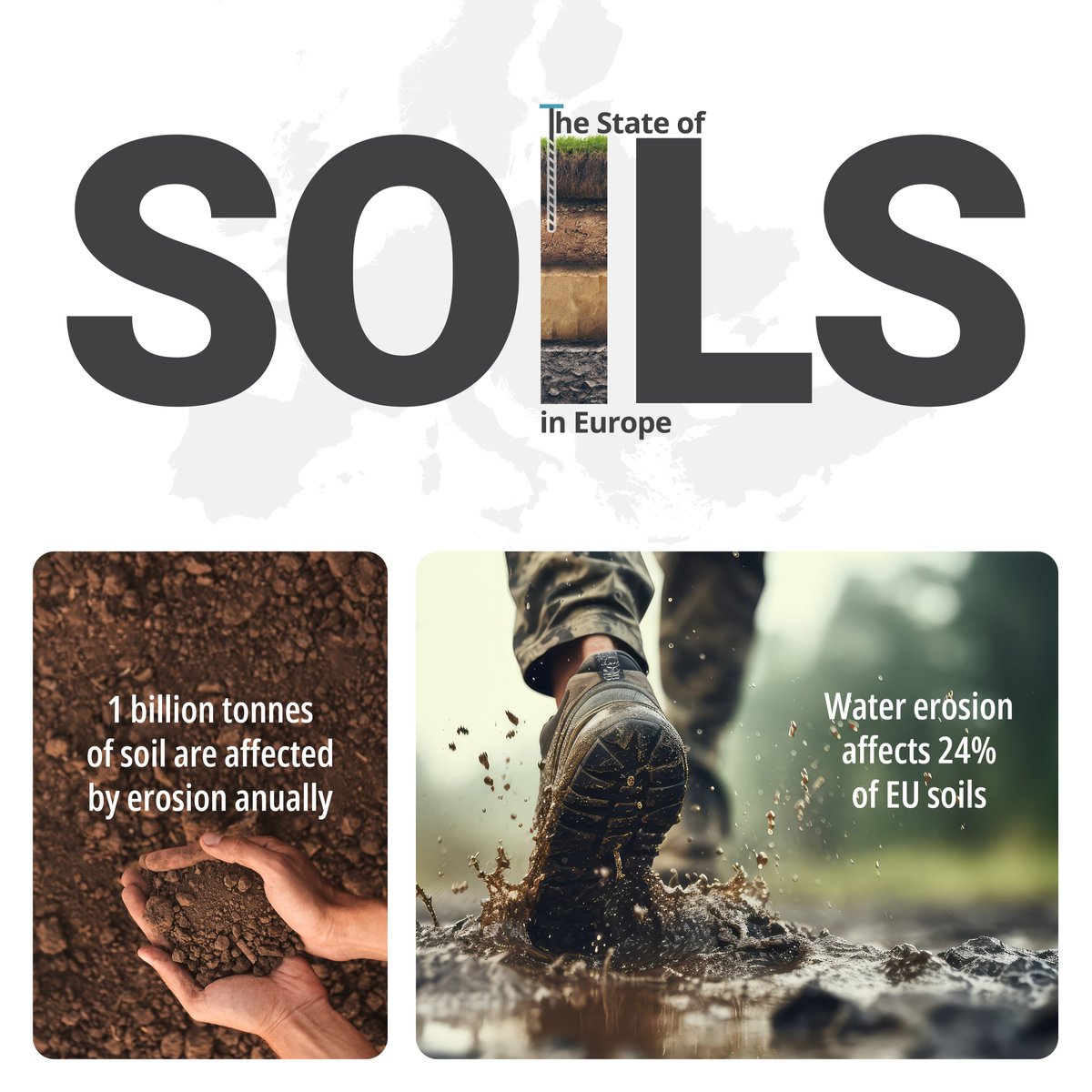 Every year, one billion tonnes of soil in Europe are affected by erosion. 

Our latest report on the state of soils in Europe, in collaboration with the JRC, <a href="/EU_ScienceHub/">EU_ScienceHub</a>, shows alarming trends.

Find out more europa.eu/!wvhfrw
Report europa.eu/!nVmghf