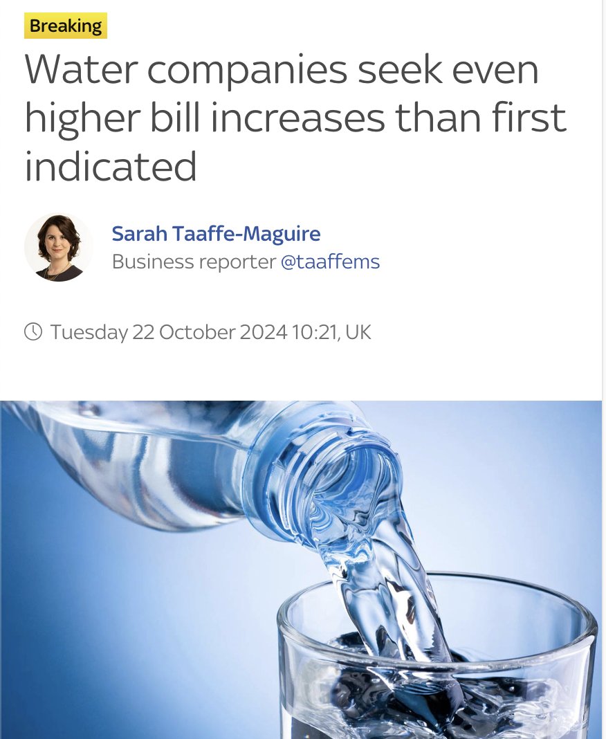 Yesterday: bonuses for water company bosses rise to £9.1 million.

Today: water companies seek price hikes of up to 84%.