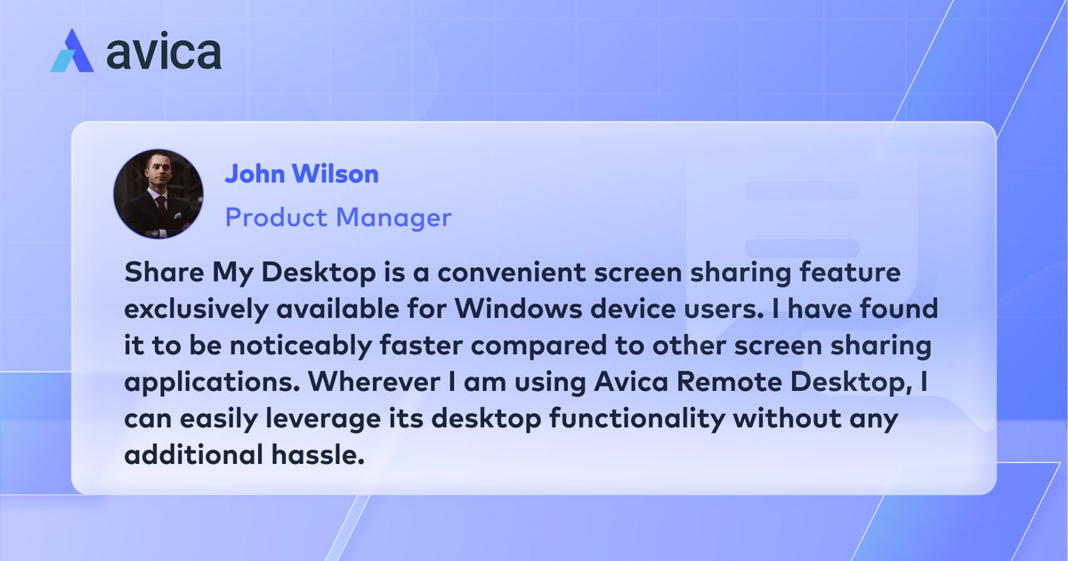 AvicaSoftware's tweet photo. Let’s moving on with our series of customer feedback! John Wilson, a Project Manager, gives a feedback all about the screen mirror feature from a Windows device.📷 It goes beyond mere screen sharing; it's about experiencing unmatched speed, and seamless transitions. https://t.co/Fp7y1aDYxm