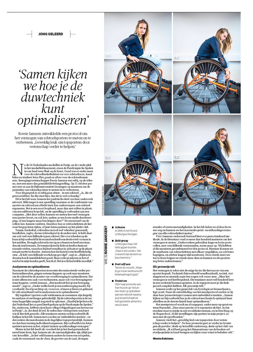 Rowie Janssen ontwikkelde een protocol om het vermogen van rolstoelsporters te meten en te verbeteren, en promoveert komende vrijdag op dit onderwerp! Lees meer in dit uitgebreide interview van <a href="/nrc/">NRC</a> van afgelopen zaterdag👨‍🦽👉  buff.ly/3UkSr93 <a href="/RowieJanssen/">Rowie Janssen</a>