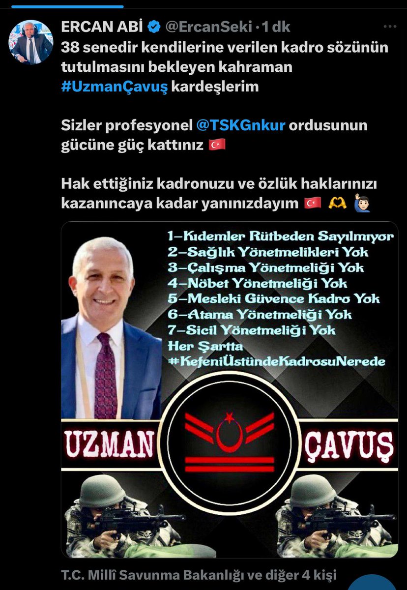 Her kesim haklarını alıp Kadroya geçerken sadece #UzmanÇavuş öksüz bırakıldı.
Diğer statüler 6 tazminat alırken Emekli #UzmanÇavuş yok sayıldı.
Kerpiç evlerin çocukları Vatanın öz evlatları
Kahramanların özlük haklarını teslim edin.
#NotereSözVatanaCanVerdik
<a href="/alitilkici38/">Ali Tilkici 🇹🇷</a>