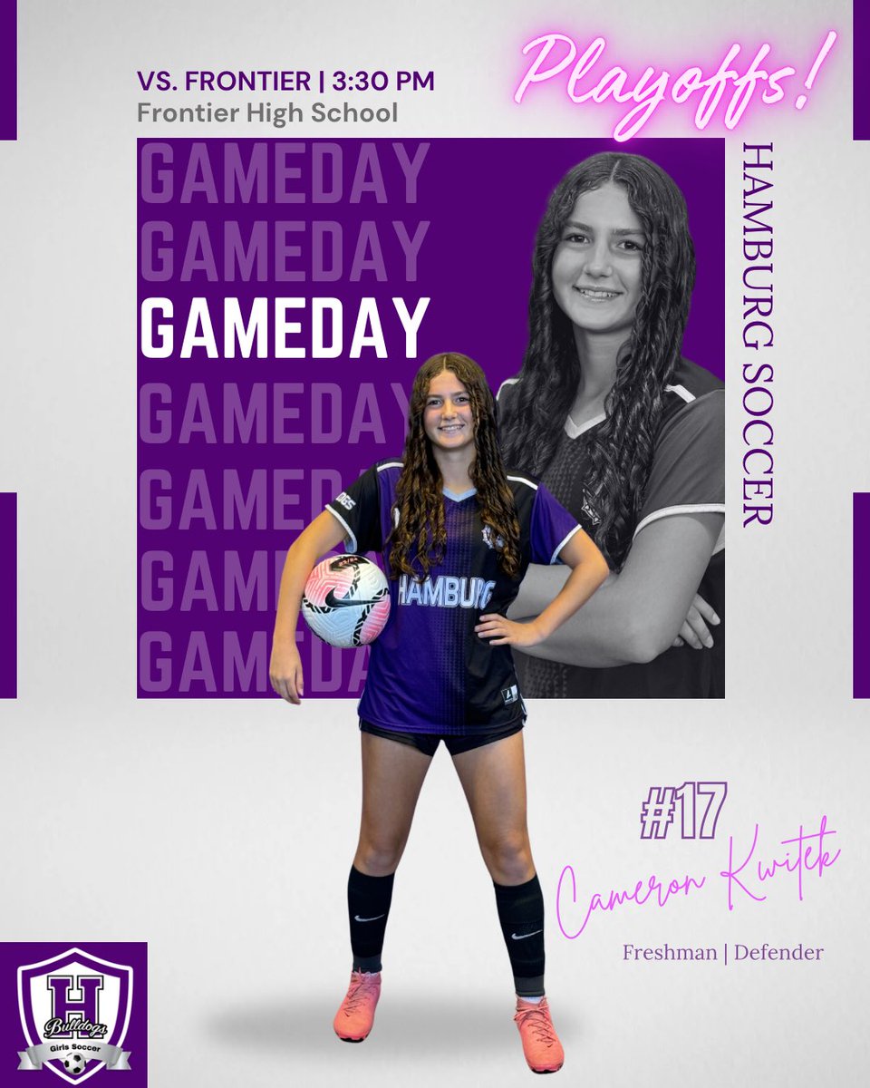 HamGVSoccer's tweet photo. 💥 GAME DAY!!💥 Join us for a rematch against Frontier in our first playoff game in the post season! Let’s Go Bulldogs!! #BleedPurple ⚽️💜🐾

🗓 | Tuesday, Oct 22
⏰ | 3:30 pm
🆚 | Frontier
📍 | Frontier High School https://t.co/Ow6836k9bc