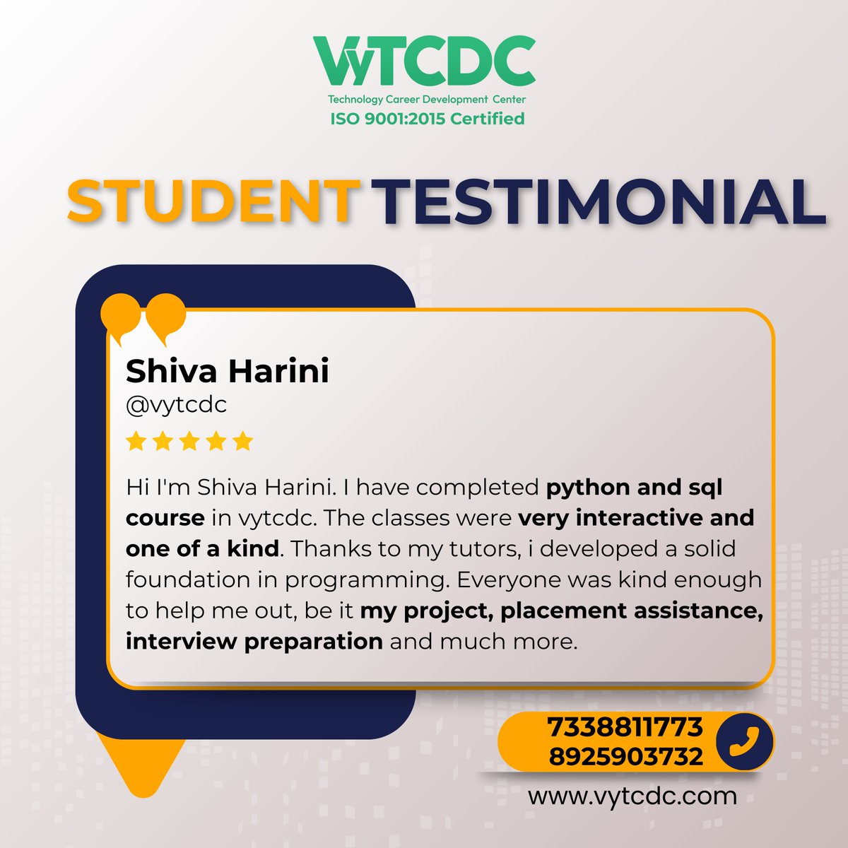 vytcdc's tweet image. celebrating excellence! a milestone achieved Shiva Harinishines bright by receiving the certificate for the  python and sql course

#vytcdc #Congratulations #AI #Python #OnlineCourse #Certification #TechEducation #PythonProgramming #AITraining #EdTech #SkillUp #TechLearning
