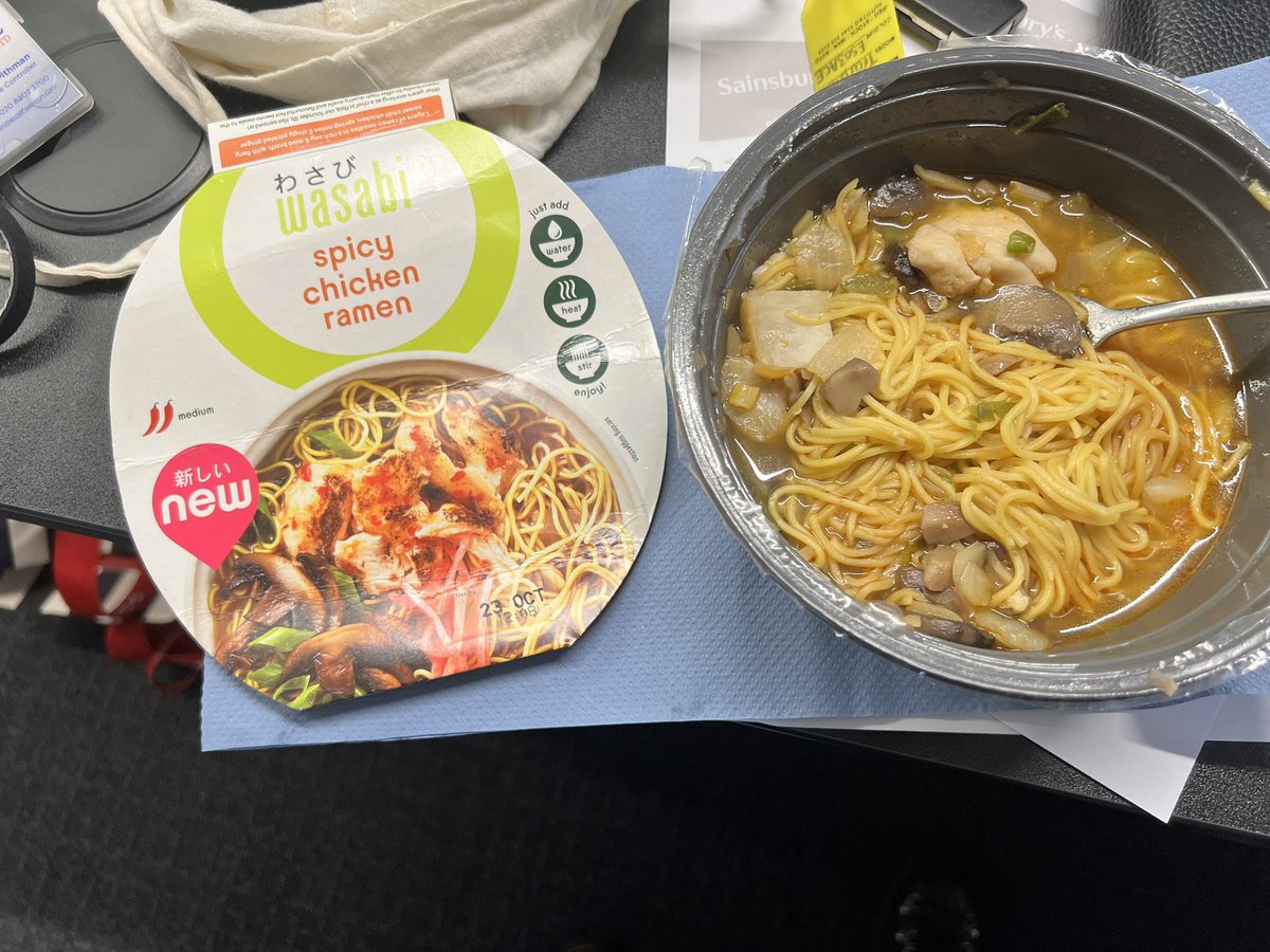 Jules_Pithman's tweet photo. @Wasabi_UK had an awful experience with your new spicy chicken Ramen 🤢 1 piece of gristly vile looking bit of chicken  - it was disgusting I couldn’t eat any of it - I have emailed you direct 
It didn’t look like anything the picture on the packaging 
As you can see https://t.co/SxfjsHUps4