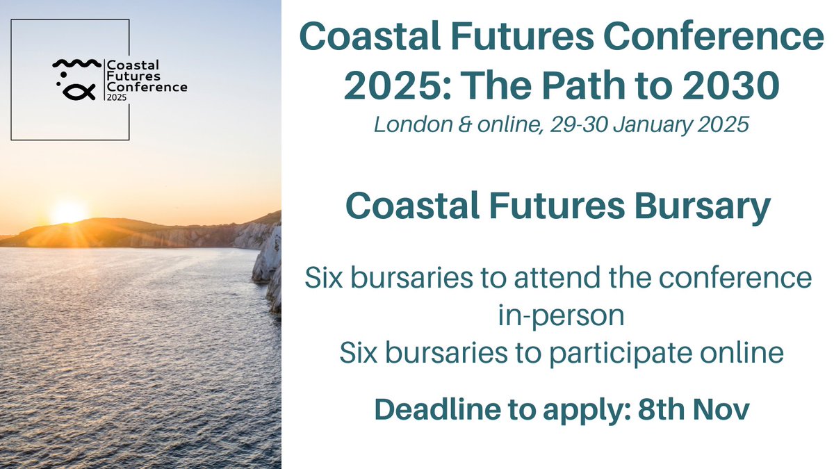 Ocean and Coastal Futures (OCF) (@cf_conf) on Twitter photo 🌊Aged 18 to 25 years old and part of an underrepresented group in marine science and/or face financial barriers to attending the #CoastalFutures25 conference?
If so, please consider applying for our Bursary
There are 12 available 👉coastal-futures.net/wp-content/upl…
⏰Deadline: 8 Nov
#EDI 🌊Aged 18 to 25 years old and part of an underrepresented group in marine science and/or face financial barriers to attending the #CoastalFutures25 conference?
If so, please consider applying for our Bursary
There are 12 available 👉coastal-futures.net/wp-content/upl…
⏰Deadline: 8 Nov
#EDI