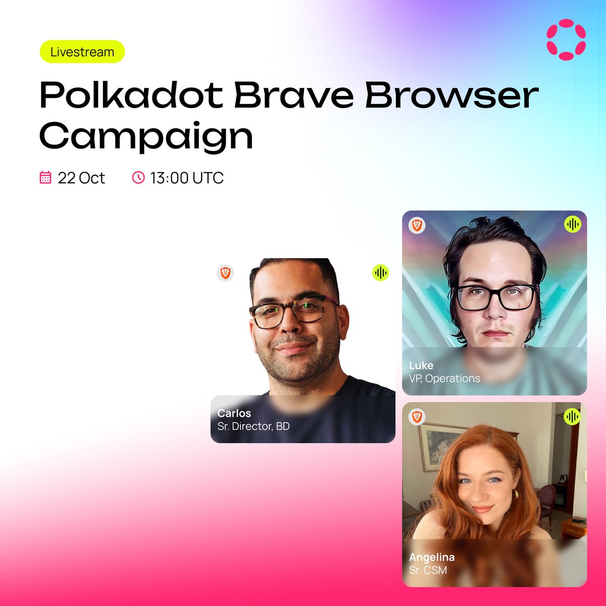 Have you spotted Polkadot ecosystem projects on Brave Browser recently?

Join today’s livestream with the <a href="/Brave/">Brave</a> team to learn how it works and how you can get involved.

🗓️ Set a reminder → Today @ 1:00pm UTC

Watch on 𝕏, YouTube &amp; LinkedIn