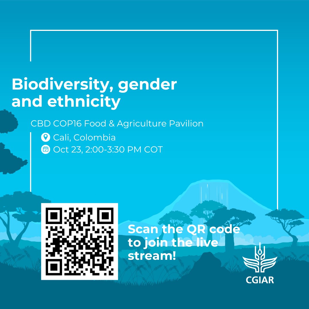 🌍Join us at #COP16 on Oct 23 in Cali to explore how gender and ethnicity intersect with biodiversity conservation. Hear from Fanny Howland, Mónica Juliana Chavarro &amp; others on advancing inclusive conservation efforts!

More: on.cgiar.org/4hhduTN
#FoodPavilion <a href="/BiovIntCIAT_eng/">Alliance of Bioversity International and CIAT</a>