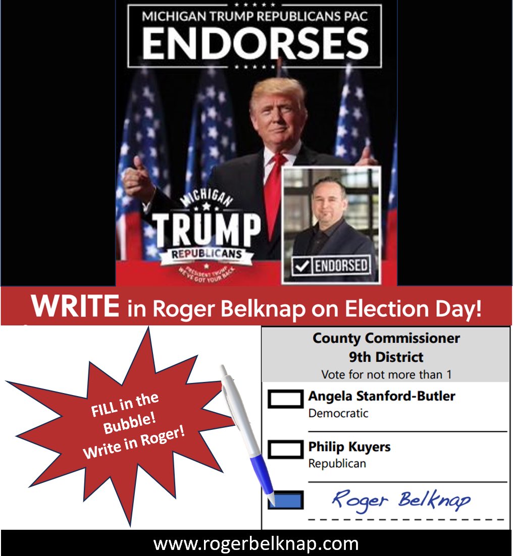 PatriotPops555's tweet image. Hey #OttawaCounty #RogerBelknap #writeHimIn 

No - no straight ticket district 9‼️