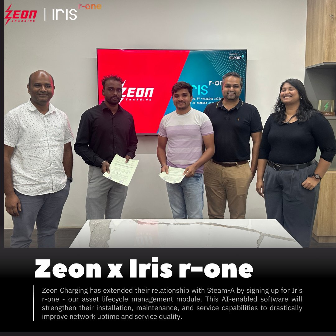 Iris_SteamA's tweet photo. Zeon Charging x Iris r-one
Excited to share that @zeoncharging has partnered with Steam-A to adopt Iris r-one, our AI-powered asset management tool, enhancing installation, maintenance, and boosting uptime & service quality.
#ZeonCharging #IrisRone #AssetManagement #SteamA https://t.co/DFTpobKvHw