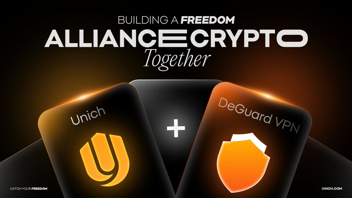 unich_com's tweet photo. 🤝Unich x DeGuardVPN🤝

Pleased to share our latest collaboration with @DeGuardVPN 📢📢📢 - a pioneer VPN in the Web3 and Telegram spaces, offering ultimate privacy through wallet-based authorization and payments.

🎉We’re certain this partnership will further expand the influence of the Freedom Crypto Alliance. Through cutting-edge technologies, users will freely access the decentralized financial ecosystem with the highest levels of security and transparency.🔥

Don't miss out on FD Points Rewards in our DeGuardVPN quests: https://t.co/tYmUlwt9Um

#Unich #CryptoOTC #DeGuardVPN #Partnership