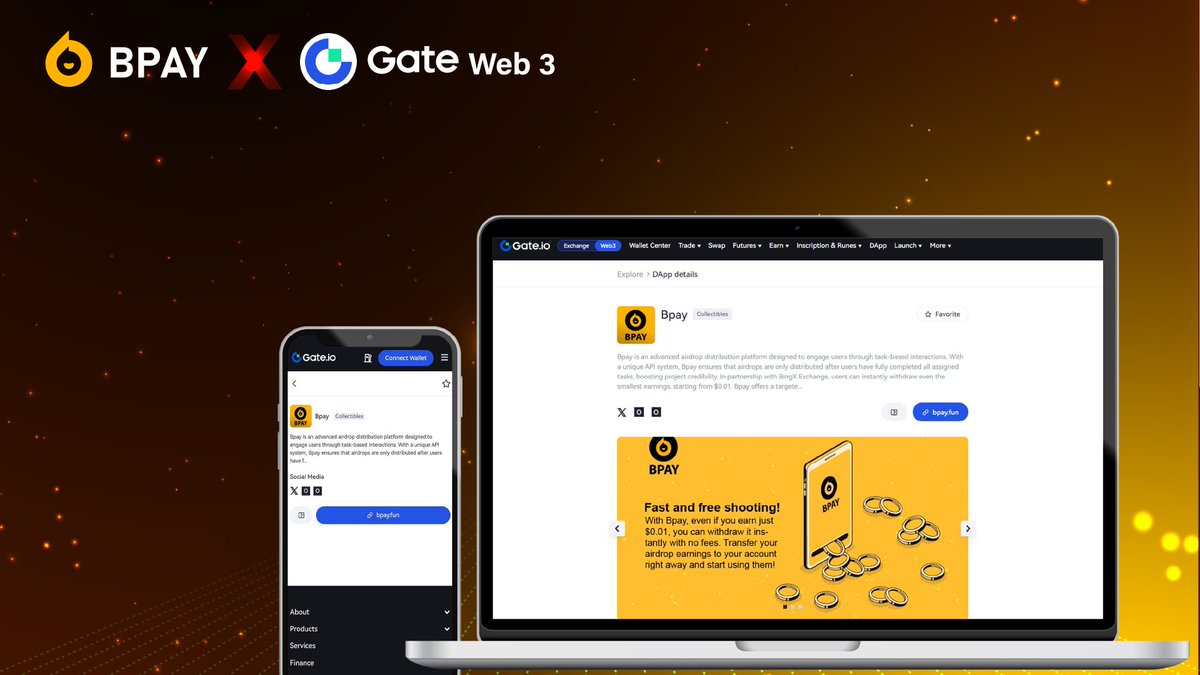 Exciting announcement 🥳

 Bpay and Gate Web3 collaborate 🤝

 The rapidly growing Bpay ecosystem is now integrated with Gate Web3 and listed 
 With this collaboration, we are further deepening our work with @gate_io and <a href="/GateWeb3Wallet/">S.J. Sujon Carter</a> 

👉 You can find Bpay , Gate Web3 from