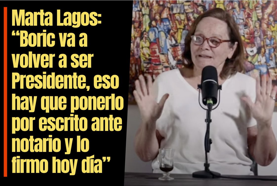 Marta Lagos, fundadora de MORI y Latinobarometro, en medio de una notable exposición sobre liderazgos políticos en Chile, aseguró categóricamente en <a href="/32_minutos/">32Minutos</a>: "Boric va a volver a ser Presidente".  
<a href="/QuirogaCalama/">Darío Quiroga Venegas</a> <a href="/mmlagoscc/">Marta Lagos</a>  <a href="/alejandramatus/">Alejandra Matus</a>  <a href="/GabrielBoric/">Gabriel Boric Font</a> #QueSeSepa