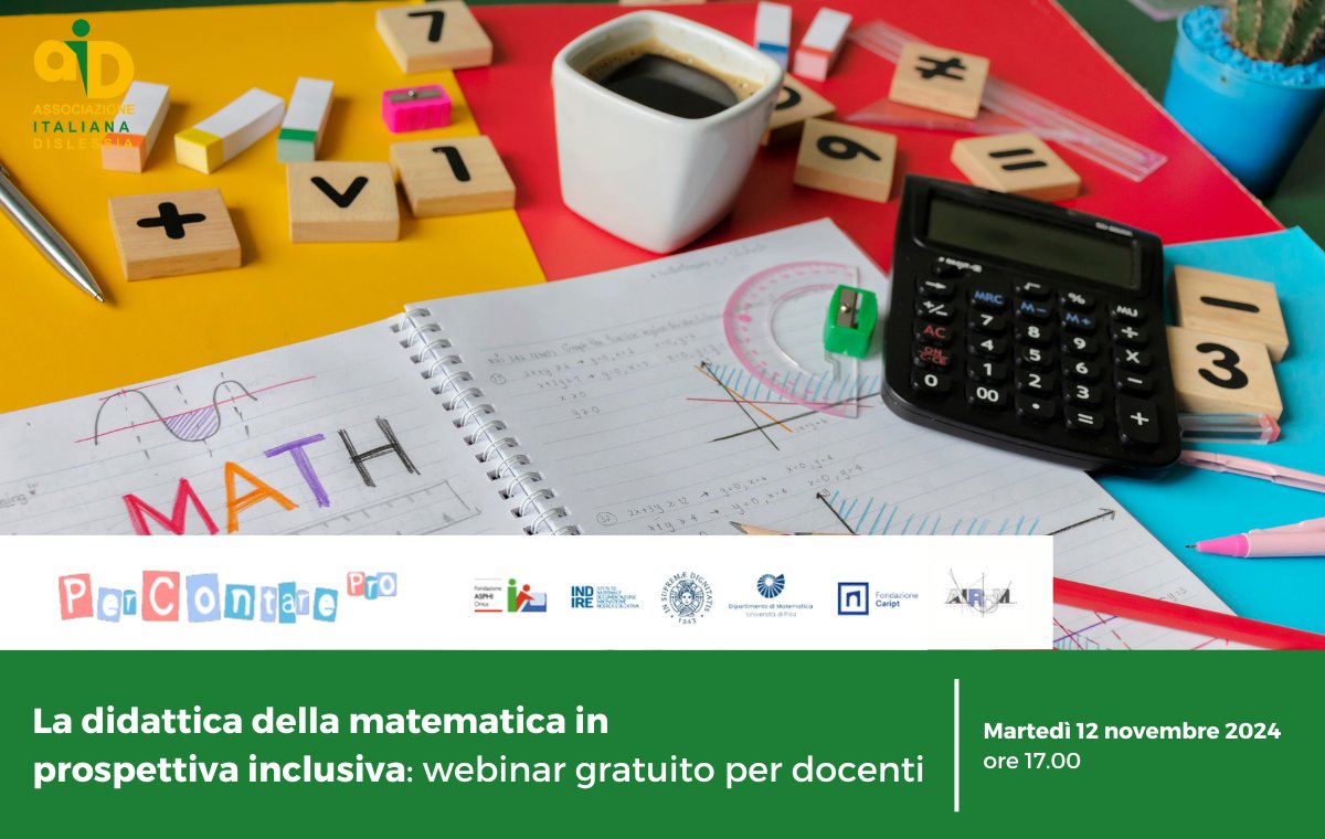 🔔 Tornano gli appuntamenti con i #webinar promossi da <a href="/FondazioneAsphi/">Fondazione Asphi</a>  con il patrocinio di AIRDM e AID! Martedì 12 novembre 2024, dalle ore 17.00 alle ore 19.00, si parlerà di "Didattica della matematica in prospettiva inclusiva"👇
bit.ly/409gAmQ