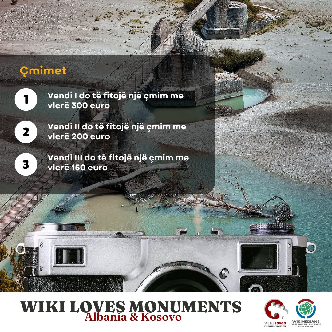 📸 Gara "Wiki Loves Monuments" në Kosovë dhe Shqipëri! Zgjat deri më 31 tetor 2024.

Nxirr fotot më të mira të monumenteve dhe ngarkoji në Wikimedia Commons për të fituar çmime fantastike:

👉 Merrni pjesë:
commons.wikimedia.org/wiki/Commons:W…

#WoALUG