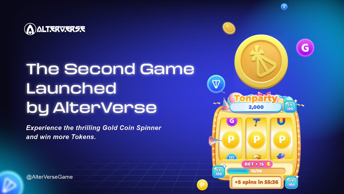 TonParty_Web3's tweet image. 📢 Official Announcement! 📢

We’re excited to reveal that #TonParty is officially the second game launched by @AlterVerseGame! 🎉 Get ready to dive into the thrilling Gold Coin Spinner and start winning those big $TON rewards! 💰💎

For those new to the space, #AlterVerse is a…