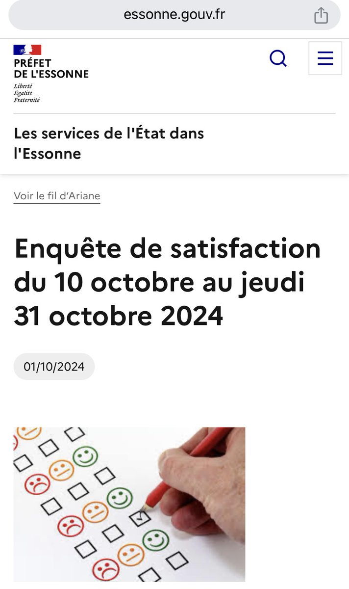 MBellaradh's tweet photo. Je participe à l’enquête de satisfaction lancée par la préfecture de l’Essonne.
Donne votre avis en toute liberté.
#Essonne #Satisfaction #Enquête
@Prefet91 
@CDEssonne https://t.co/E45x6o4rNP