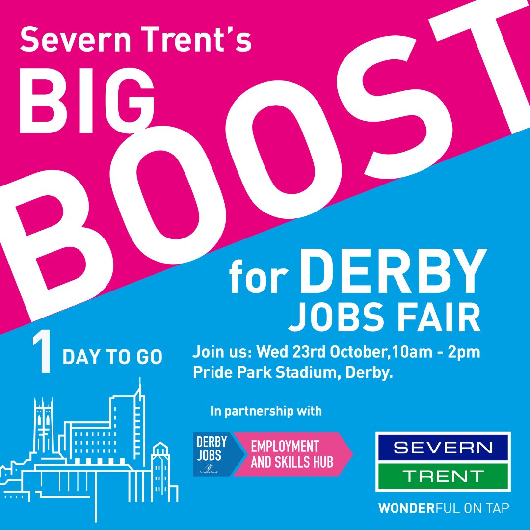 Less than 24 hours to go... the clock is ticking Derby. ⌛ 

Today is the last day to secure your FREE place at our latest jobs fair Big Boost for Derby 

Get your FREE ticket here: ms.spr.ly/6013WDuSR

#STBigBoostforDerby #JobsFair #Derby