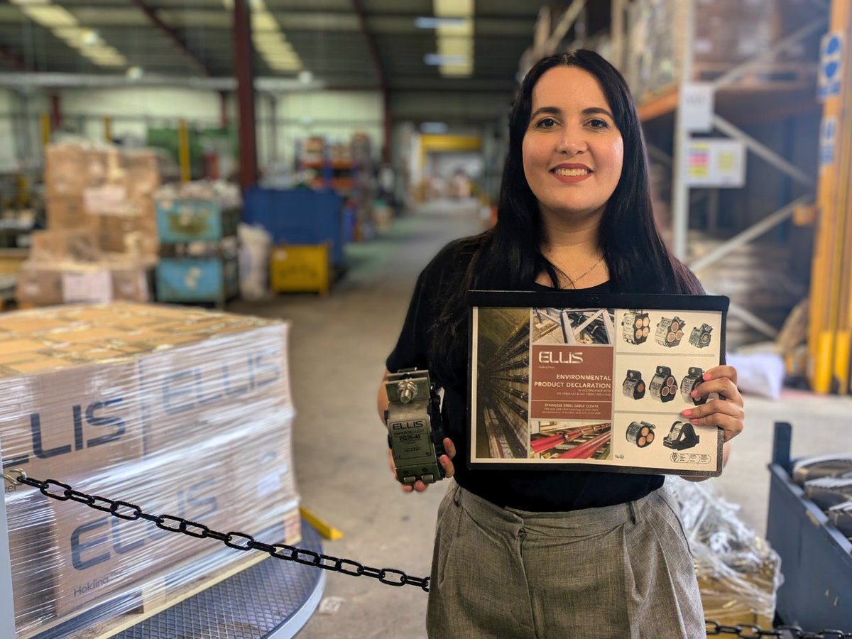 Ellis announce first EPD (Environmental Product Declaration) for stainless steel cable cleats. A milestone in our commitment to sustainability and supporting global decarbonisation.
Proudly shown here by our new Environmental Engineer Sonia. #netzero #sustainability