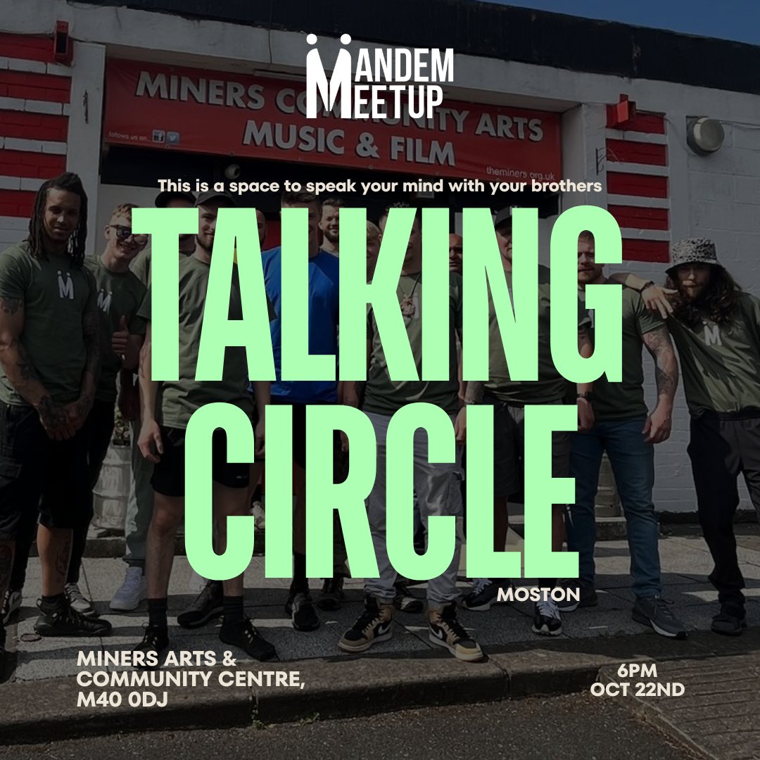 MandemMeetup's tweet image. Come to our Talking Circle at Miners Arts in Moston today!

Come speak your mind, this is your space to be yourself

Come as you are

#MandemMeetup #TalkingCircle