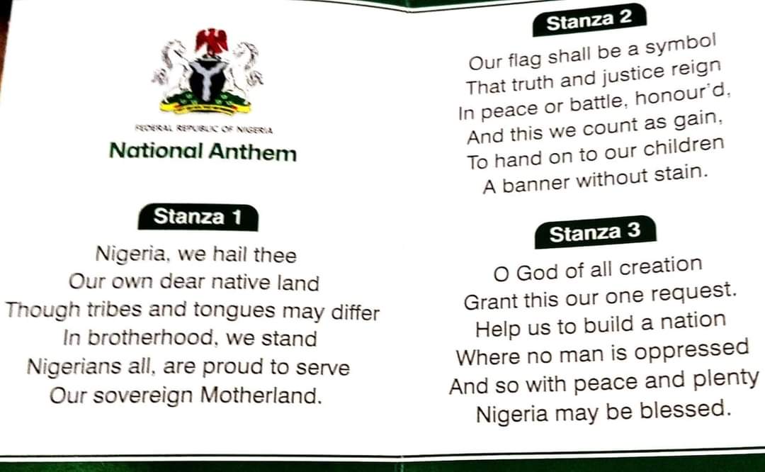 nysc360's tweet image. ATTENTION !!!
NYSC FCT ZI’s, LGI’s, CDS Officers and all Staff are directed to endeavour to internalise the National Anthem and note that the first stanza should be rendered at official events while the last Stanza is recited as the National Prayer