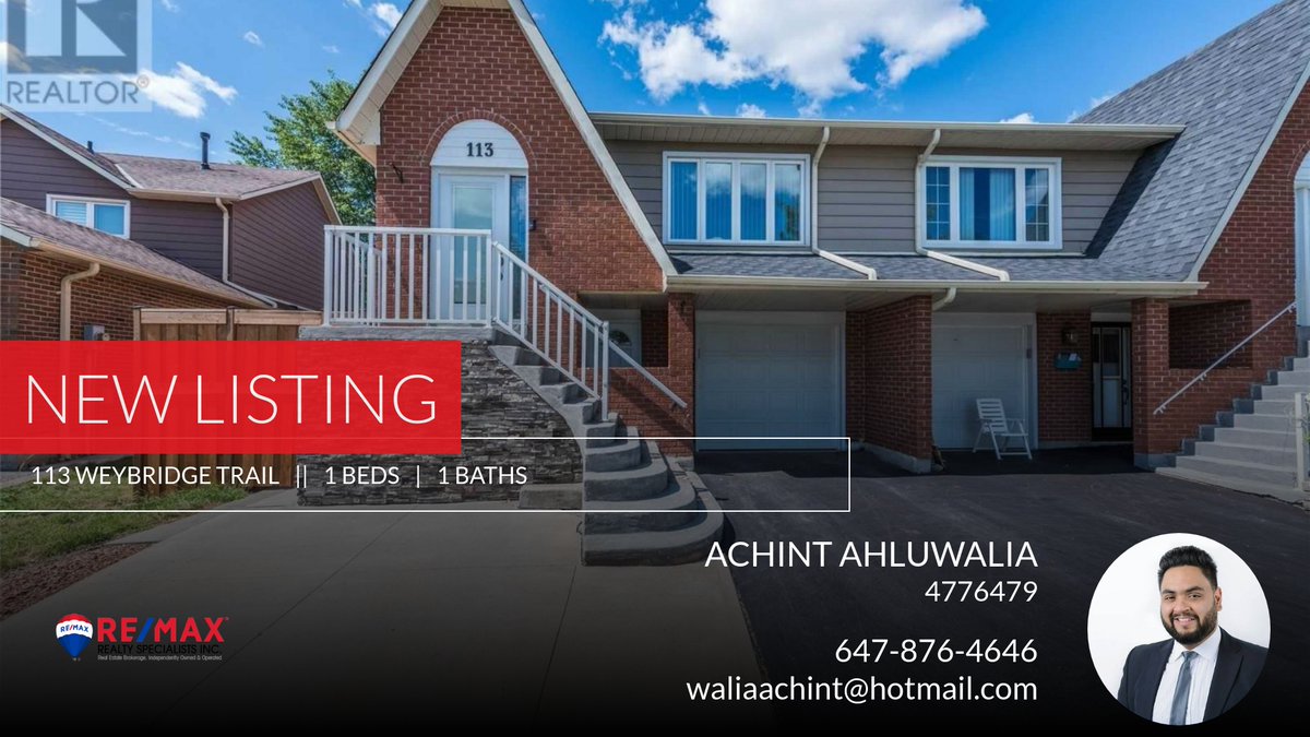 AchintW's tweet photo. 📍 New Listing 📍 Take a look at this fantastic new property that just hit the market located at 113 Weybridge Trail in Brampton (madoc). Reach out here or at 647-876-4646 for more information

Achint Ahluwalia
Broker
647-876-4646 https://t.co/n2hBNtiDcZ https://t.co/Z6XCl2eiMi