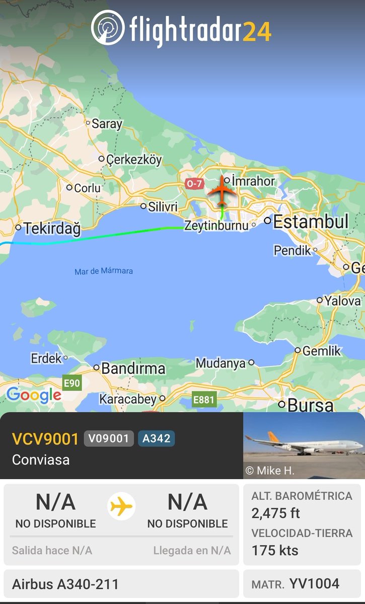 ciclbh2's tweet photo. 🔴#URGENTE
Avión presidencial 🇻🇪#YV1004 A340 con indicativo V09001 (presid.) aterriza en Estambul #Turquia🇹🇷, donde la Narcodictadura guarda el oro que saquea a los venezolanos
#MaduroDictador?
rumbo a #Rusia 🇷🇺?
#MaduroSecuestraNiños
#VenezuelaLibre 🇻🇪
#HastaElFinal
#DelcyGate https://t.co/HWGiUrCEVO