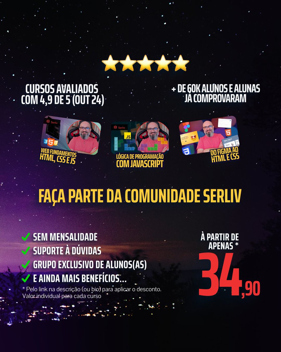 serlivcursos's tweet image. bit.ly/js-logica-prog
bit.ly/css-html-js
bit.ly/figma-html
#htmlcss #javascript #figma #cursodeprogramacao #aprendaprogramar #cursodehtml #cursodejavascript #desenvolvimentoweb #programacaoweb #aprendafacil #serliv #cursoparainiciantes #frontend #webdev
