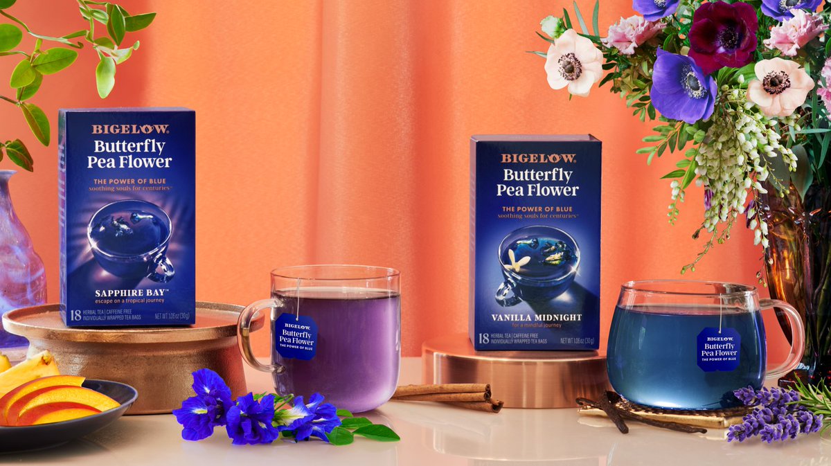 Introducing all NEW Bigelow Butterfly Pea Flower Herbal Teas. Available exclusively at select Walmart Stores and on Walmart.com Discover the power of blue and shop them today: bit.ly/3BNln3g #bigelowtea