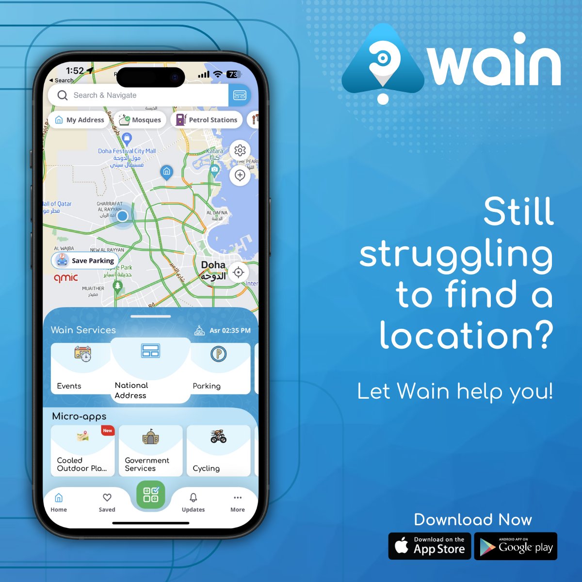 WainAppQatar's tweet photo. Use Wain's national address to help guide you! Save, search, and share your location with friends and family.

Download now:
https://t.co/H6QsEXbMHD

#navigation #doha https://t.co/p0Gho8prEA
