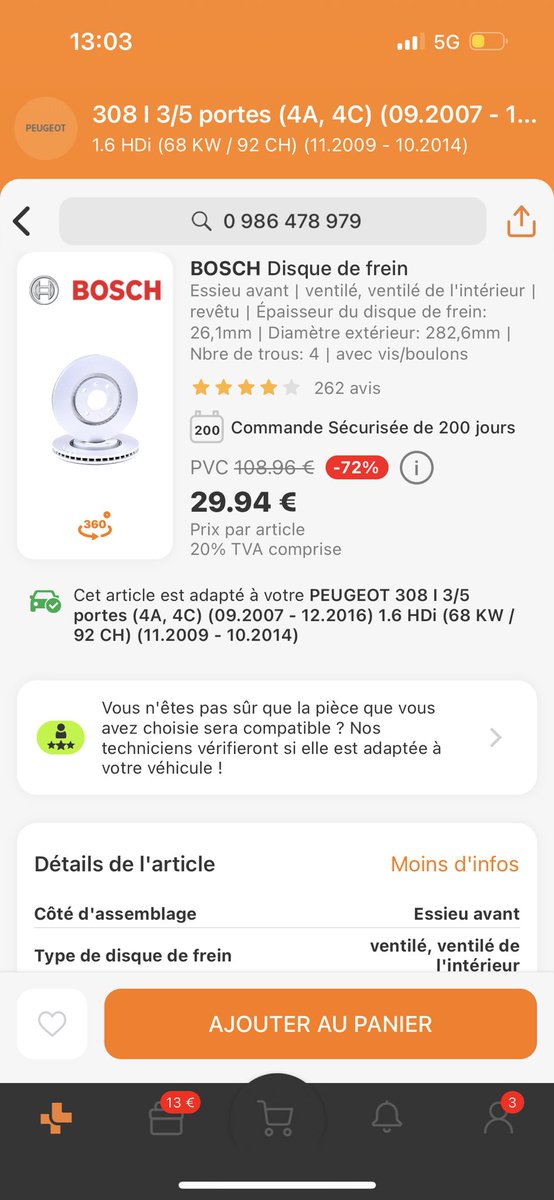prava_chunem's tweet photo. @Daogz @bas21149 Pas du tout mdr norauto ils mettent leur marque par ex sinon regarde les bosch sur autodoc, au magasin ca doit être 30% plus cher à tout cassé. Quoi qu’on dise 400 euros pour des freins avant c’est énorme https://t.co/bvsAy1aMBl