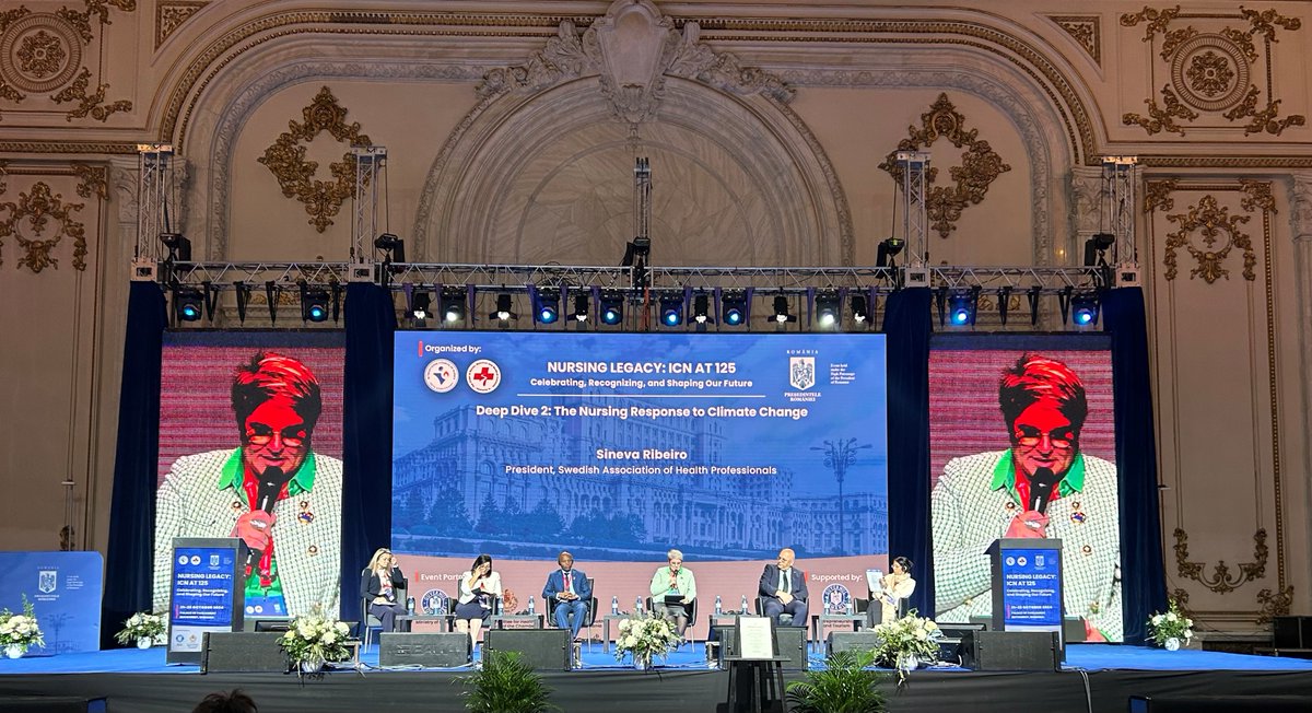 #Climatechange panel at #ICN125anniversary moderated by ICN Board member Fatima Al Rifai with ICN members Order of Nurses of #Angola &amp; <a href="/vardforbundet/">Vårdförbundet</a> Presidents, and <a href="/WHO/">World Health Organization (WHO)</a> agree #nurses need to be trained and empowered to manage the effects of climate change and make an impact.