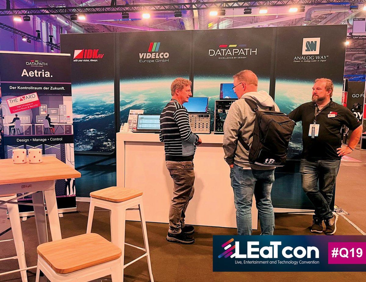 Tag 1 – die LEaTcon in Hamburg hat eröffnet! 
Wir erwarten Sie an unserem Stand # Q19. Erleben Sie Datapath Aetria, den Kontrollraum der Zukunft: Aetria ist einer der Top 5 Finalisten in "Control Room &amp; Security" bei The AVard. Die Wahl des Siegers findet am Donnerstag statt!