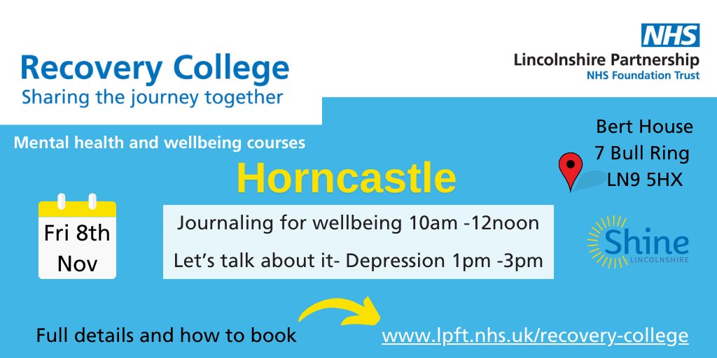 #LincsRecoveryCollege
<a href="/Shine_Lincoln/">Shine Lincolnshire</a>
<a href="/LPFTNHS/">Lincolnshire Partnership NHS Foundation Trust</a>