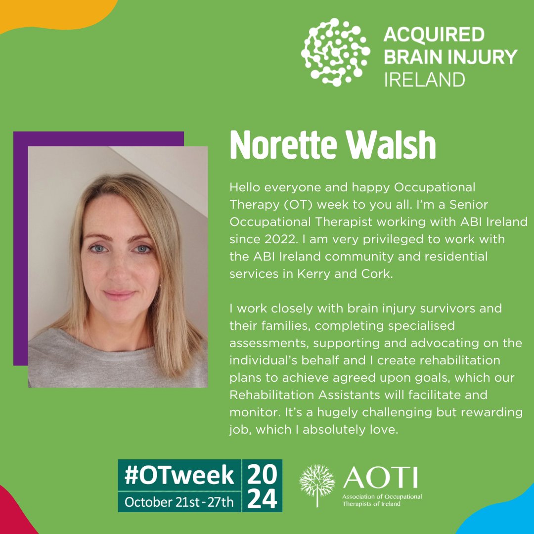 ABIIreland's tweet photo. Did you know it is Occupational Therapy (OT) Week? #OTWeek is an opportunity to recognise the important contribution of OT. Today, we would like to introduce you to ABI Ireland Occupational Therapists, Norette, Laura and Grace. 
To all OTs, thank you for your invaluable work. https://t.co/6VfA6l5Phu