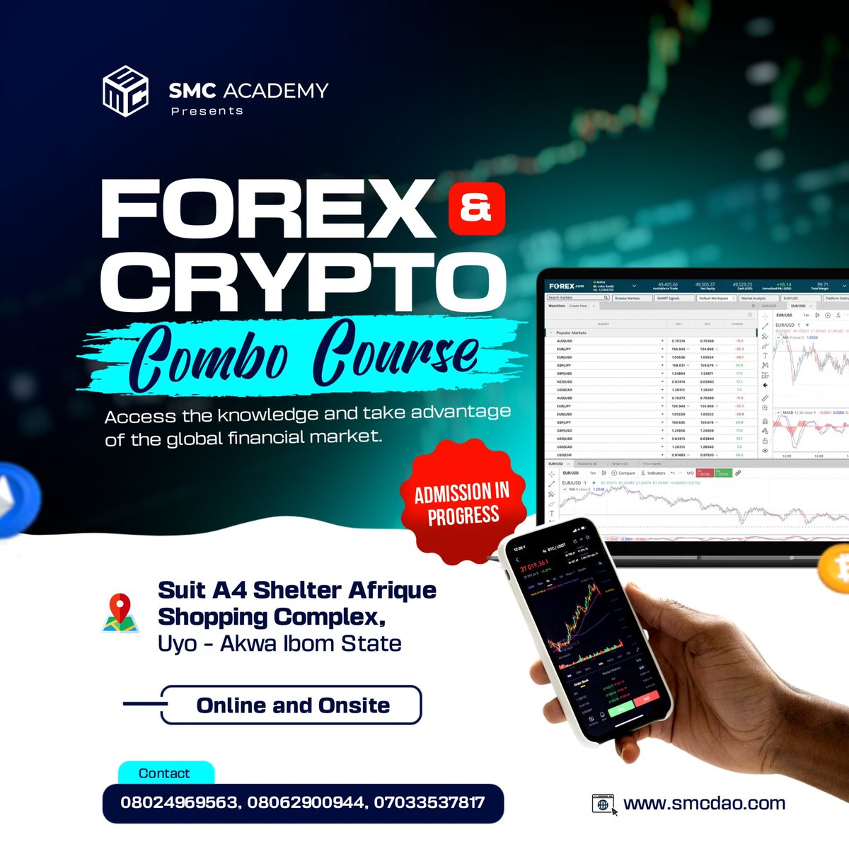 Knowledge is power and only the knowledgeable are wealthy. 

Join us in this cutting-edge experience as we explore the fundamentals of cryptocurrency and forex trading. 

Registration : Free!

Class start on the 28th of October, 2024.