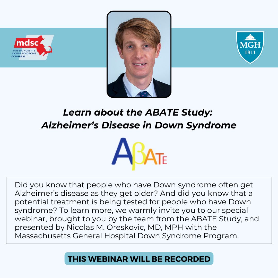 Did you know that individuals with Down syndrome are at a higher risk of developing Alzheimer’s disease? Excitingly, a potential treatment specifically for people with Down syndrome is currently being tested!

Find out more on 10/28 at noon EST. 

Signup: mdsc.zoom.us/webinar/regist…