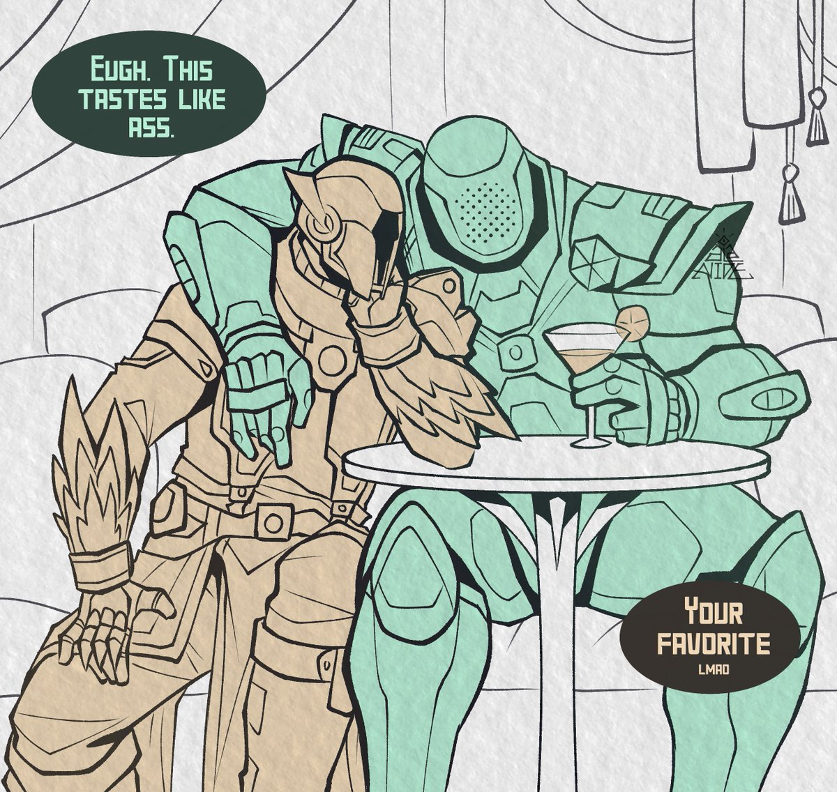 some drinks and banter (Pepper🟩 belongs to @pac1fythehunger)

#destiny2 