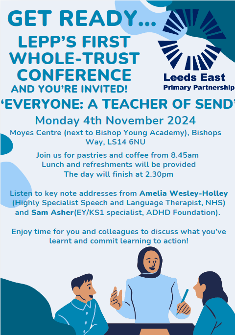 LeedsEastPrimaryPartnership (@leedseastpp) on Twitter photo We hope staff <a href="/SchoolBeechwood/">BeechwoodPrimarySchool</a> ,<a href="/CGPrimarySchool/">Cross Gates Primary School 🐓</a> ,
<a href="/GrangeFarmLS14/">Grange Farm Primary</a> ,<a href="/SeacroftGPS/">Seacroft Grange Primary School</a> and <a href="/WhiteLaithPS/">White Laith Primary School</a> are looking forward to the <a href="/LeedsEastPP/">LeedsEastPrimaryPartnership</a> joint training day, 'Everyone is a teacher of SEND' continuing our learning across our Trust. We hope staff <a href="/SchoolBeechwood/">BeechwoodPrimarySchool</a> ,<a href="/CGPrimarySchool/">Cross Gates Primary School 🐓</a> ,
<a href="/GrangeFarmLS14/">Grange Farm Primary</a> ,<a href="/SeacroftGPS/">Seacroft Grange Primary School</a> and <a href="/WhiteLaithPS/">White Laith Primary School</a> are looking forward to the <a href="/LeedsEastPP/">LeedsEastPrimaryPartnership</a> joint training day, 'Everyone is a teacher of SEND' continuing our learning across our Trust.