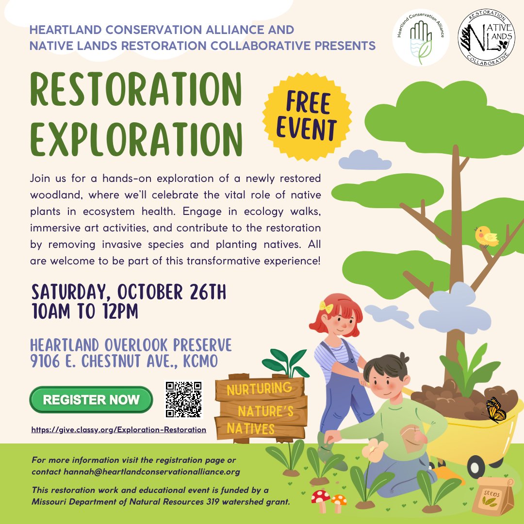 Join us this Saturday, 10 AM - 12 PM at Heartland Overlook Preserve for family-friendly art &amp; nature fun! 🎨🌱 Enjoy guided hikes, art activities, and hands-on restoration with artist <a href="/julie_farstad/">Julie Farstad (she/her)</a> and Native Lands Restoration Collaborative. Register: classy.org/event/explorat…